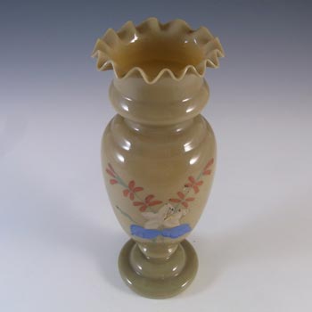 Victorian Hand Painted / Enamelled Opaque Brown Glass Vase