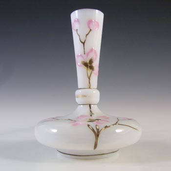 Victorian Hand Painted / Enamelled Opal White Glass Vase