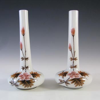 Victorian Pair of Hand Painted / Enamelled Opal Glass Vases