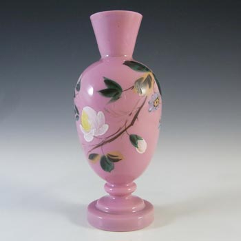 Victorian Hand Painted / Enamelled Opaque Pink Glass Vase