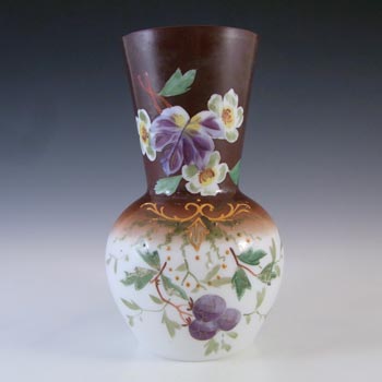 Victorian LARGE Hand Painted / Enamelled Glass Floral Vase
