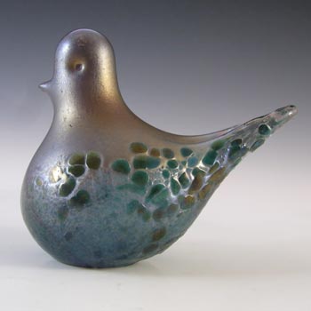 SIGNED Phoenician Glass Blue Iridescent Bird Sculpture