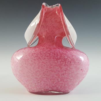 Stevens & Williams Victorian Silver Mica Pink + White Glass Vase