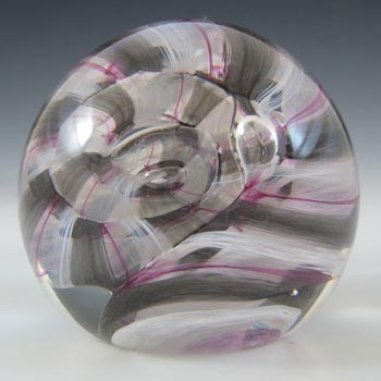 MARKED Caithness Pink, Black & White Glass \"Ribbons\" Paperweight