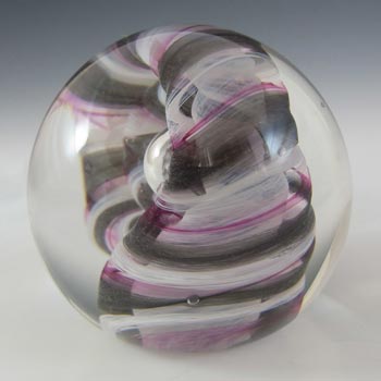 MARKED Caithness Pink, Black & White Glass "Ribbons" Paperweight