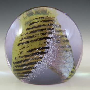MARKED Caithness Yellow & Black Glass \"Spinnaker\" Paperweight