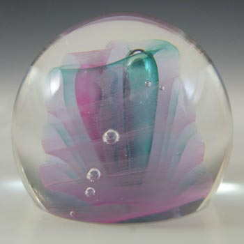 MARKED Caithness Pink & Turquoise Glass \"Twirl\" Paperweight