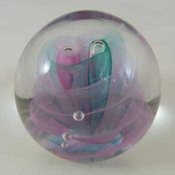 MARKED Caithness Pink & Turquoise Glass "Twirl" Paperweight