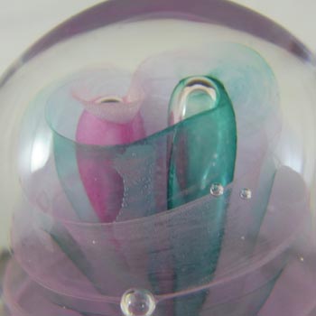MARKED Caithness Pink & Turquoise Glass "Twirl" Paperweight