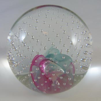 BOXED Caithness Blue & Pink Glass "Reflections '91" Paperweight