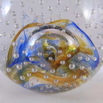 BOXED Caithness Blue & Yellow Glass "Reflections '92" Paperweight