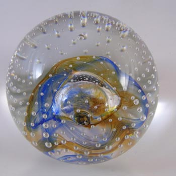 BOXED Caithness Blue & Yellow Glass "Reflections '92" Paperweight
