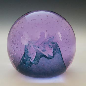 MARKED Caithness Blue & Lilac Glass "Cauldron" Paperweight