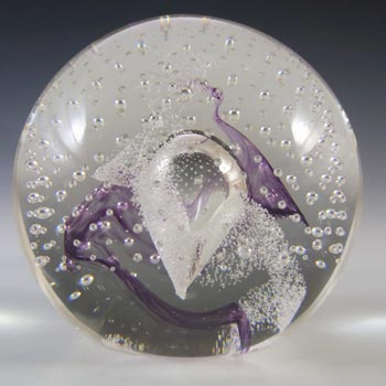 MARKED Caithness Purple & Clear Glass "Sparkle" Paperweight