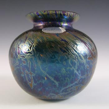 MARKED Royal Brierley Iridescent Blue Glass \'Studio\' Vase