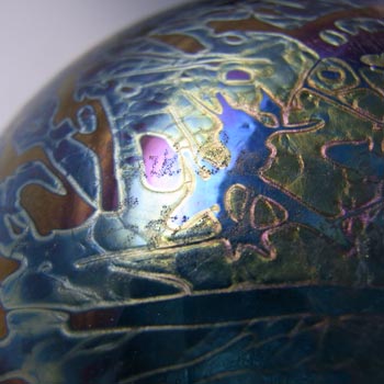 MARKED Royal Brierley Iridescent Blue Glass 'Studio' Vase