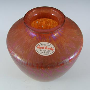 MARKED Royal Brierley Iridescent Red Glass 'Studio' Vase - Label