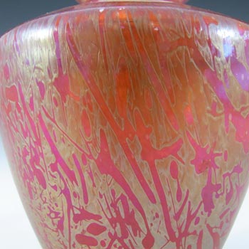 MARKED Royal Brierley Iridescent Red Glass 'Studio' Vase - Label