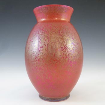 MARKED Royal Brierley Vintage Iridescent Red Glass 'Studio' Vase
