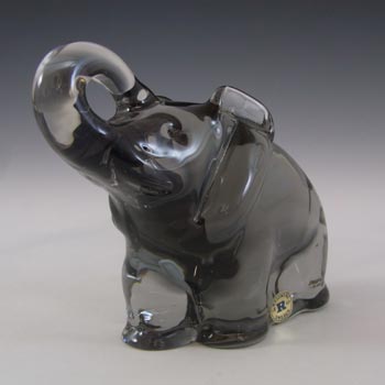 LABELLED Reijmyre Swedish Smoky Glass Elephant Sculpture