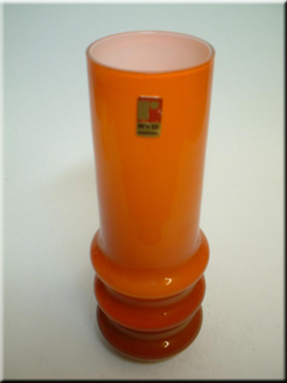 Ryd Scandinavian Orange Cased Glass Hooped Vase - Labelled