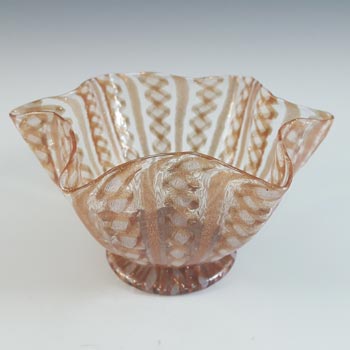 Salviati Murano Zanfirico & Copper Aventurine Glass Finger Bowl