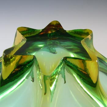 Cristallo Venezia Murano Green & Amber Sommerso Glass Sculpture Bowl