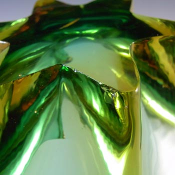 Cristallo Venezia Murano Green & Amber Sommerso Glass Sculpture Bowl
