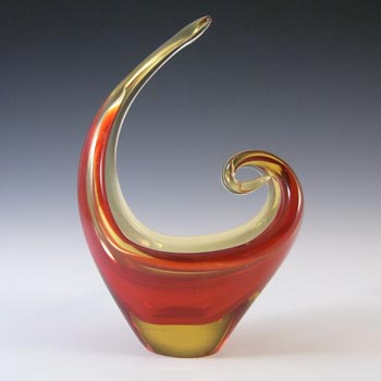 Murano / Italian Red & Amber Cased Glass Sculpture Bowl