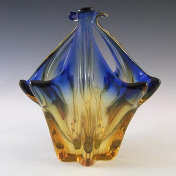Cristallo Venezia CCC Murano Blue & Amber Vintage Glass Bowl