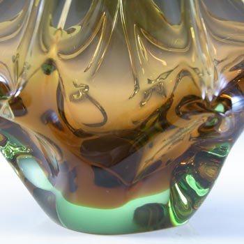 Skrdlovice #6448 Czech Amber & Green Glass Bowl by Jan Beránek