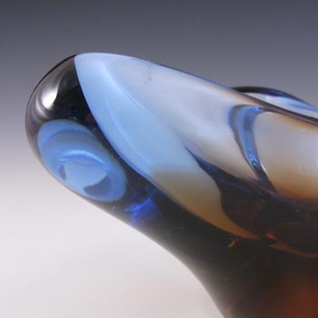 Skrdlovice #5991 Czech Brown & Blue Glass Bowl by Emanuel Beránek