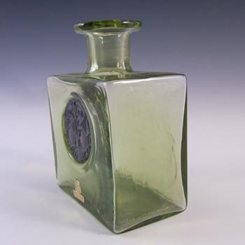 SIGNED & LABELLED Skruf Swedish Green Glass Bottle Vase