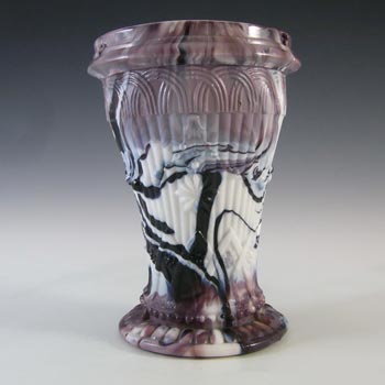 John Derbyshire Victorian Purple Slag / Malachite Glass Vase
