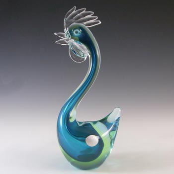 Murano Blue & Uranium Green Sommerso Glass Cockerel Figurine
