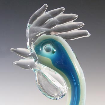 (image for) Murano Blue & Uranium Green Sommerso Glass Cockerel Figurine - Click Image to Close