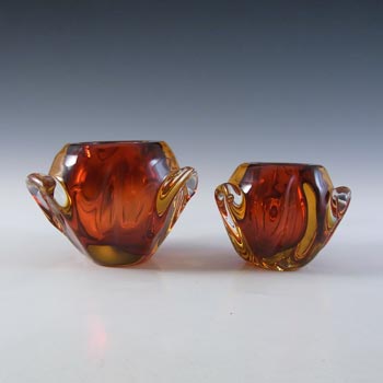 Murano / Venetian Brown & Amber Sommerso Glass Candle Holders