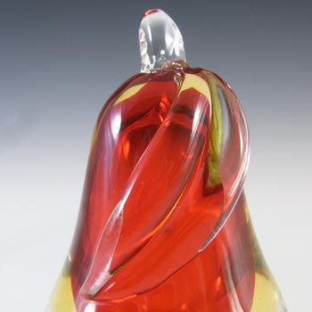 Ferro & Lazzarini Murano Red & Amber Sommerso Glass Pear