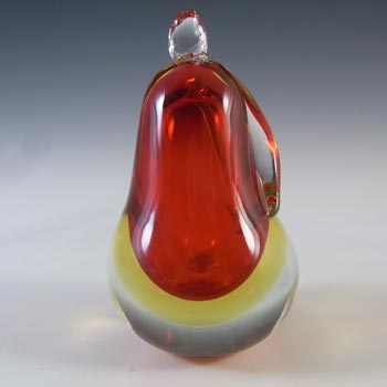 Ferro & Lazzarini Murano Red & Amber Sommerso Glass Pear