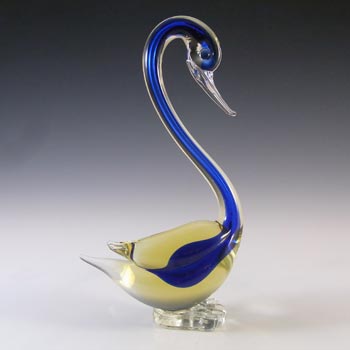 Murano Blue & Amber Sommerso Glass Vintage Swan Sculpture