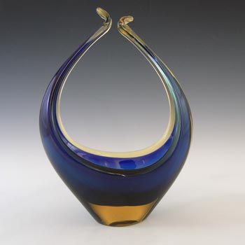 Murano / Venetian Blue & Amber Sommerso Glass Sculpture Bowl