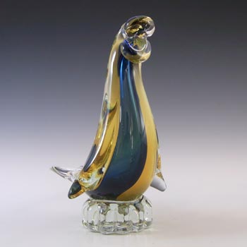 Murano Blue & Amber Vintage Sommerso Glass Seal Sculpture