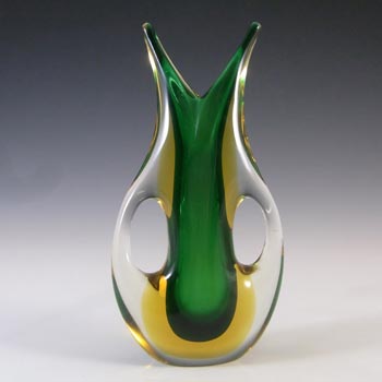 Murano / Venetian Green & Amber Sommerso Glass Vase