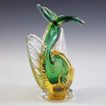 Artistica Murano CCC Green & Amber Sommerso Glass Vintage Fish Sculpture