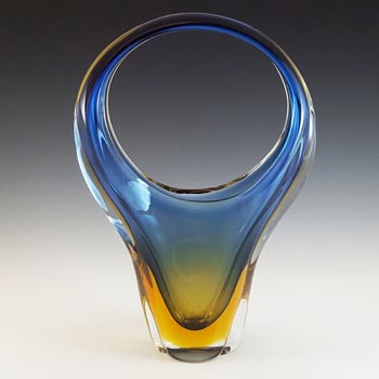 (image for) Murano Blue & Amber Sommerso Glass Vintage Basket Vase
