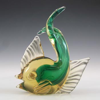 Artistica Murano CCC Green & Amber Sommerso Glass Vintage Fish Sculpture