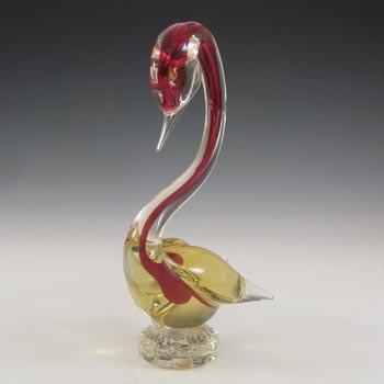 Murano Vintage Red & Amber Sommerso Glass Swan Figurine