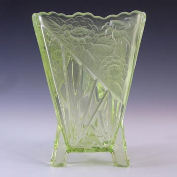 Sowerby Art Deco 1930\'s Uranium Green Glass \'Daisy\' Vase