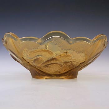 RARE Sowerby Art Deco Amber Glass Squirrel Centrepiece Bowl