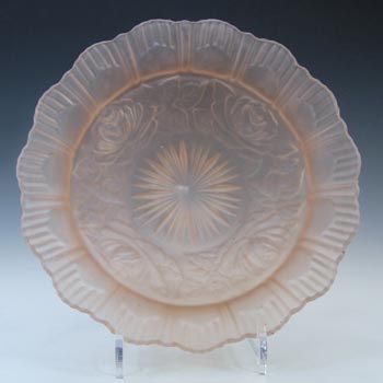 Sowerby #2565 Art Deco Frosted Pink Glass Rose Pattern Bowl